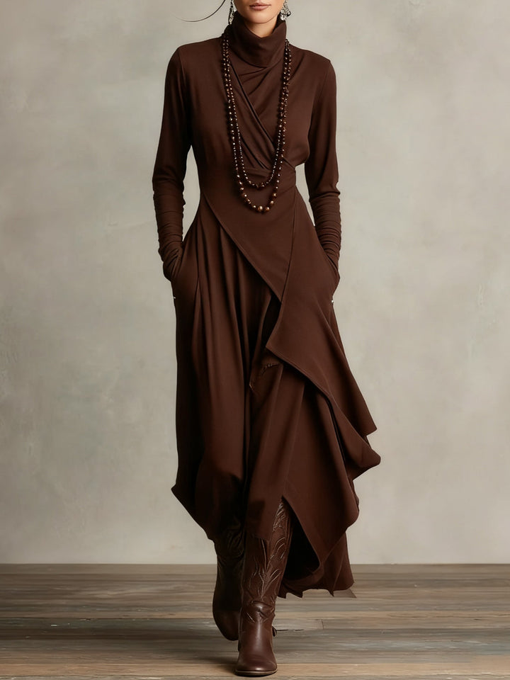 Aurea | Elegant High-Neck Asymmetric Maxi Dress