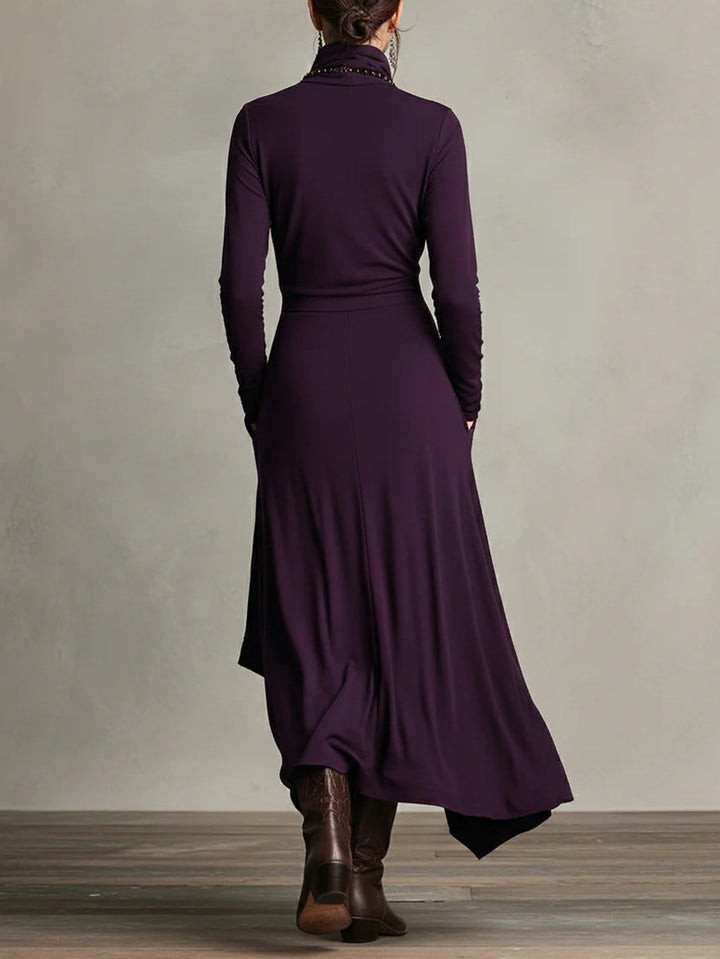 Aurea | Elegant High-Neck Asymmetric Maxi Dress