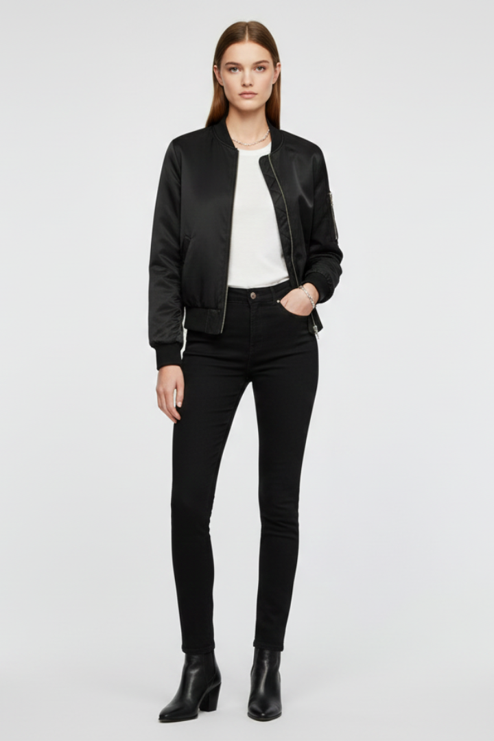 Abigail - Zip Ribbed Bomber Jacket