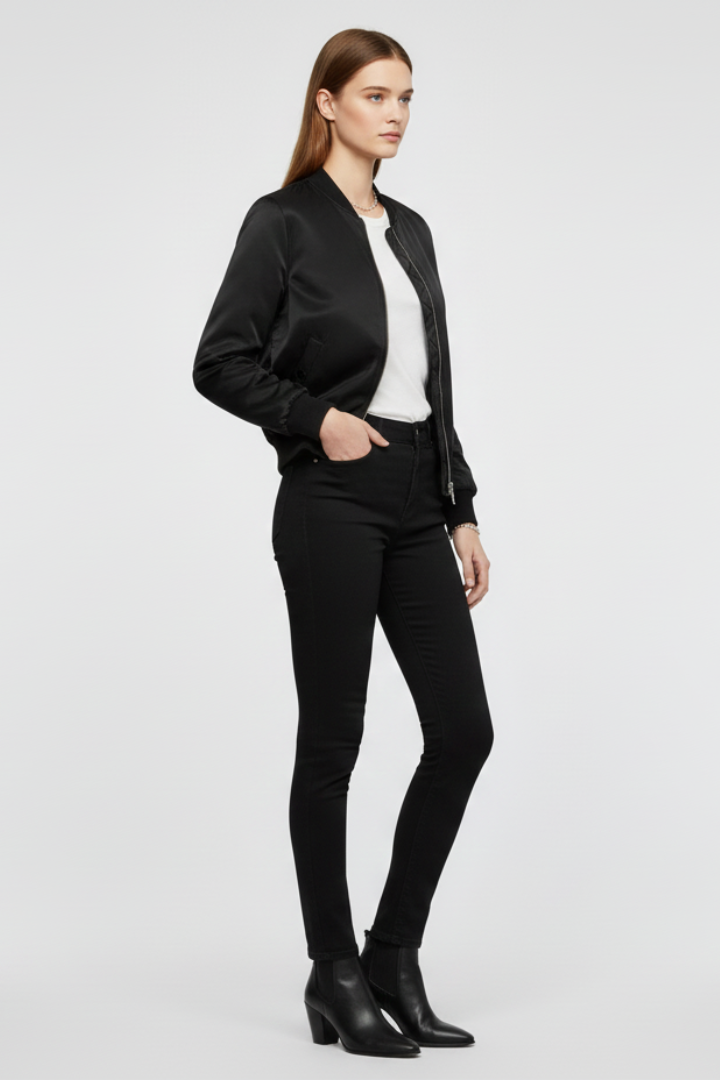 Abigail - Zip Ribbed Bomber Jacket
