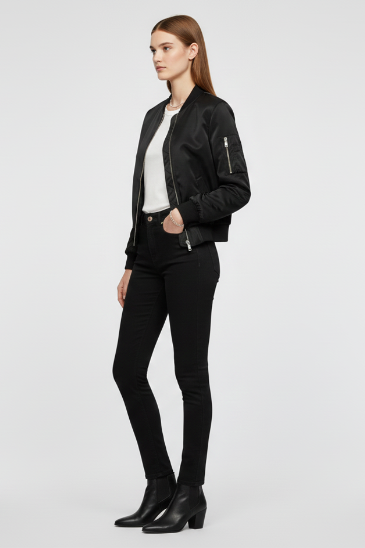 Abigail - Zip Ribbed Bomber Jacket