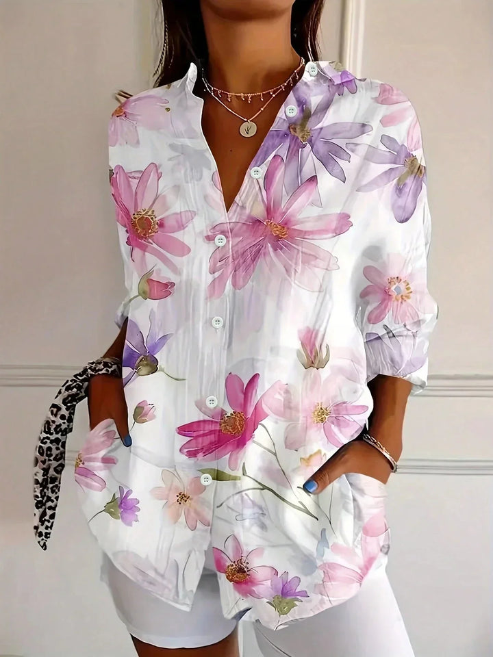 Artistic Print Relaxed Button-Up Blouse
