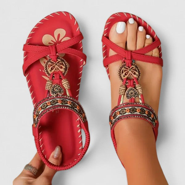 Beaded T-Strap Sandals