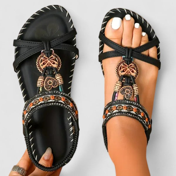 Beaded T-Strap Sandals