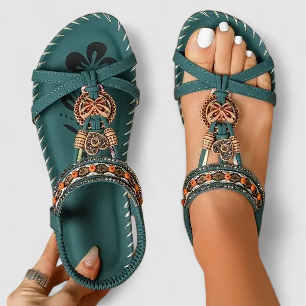 Beaded T-Strap Sandals