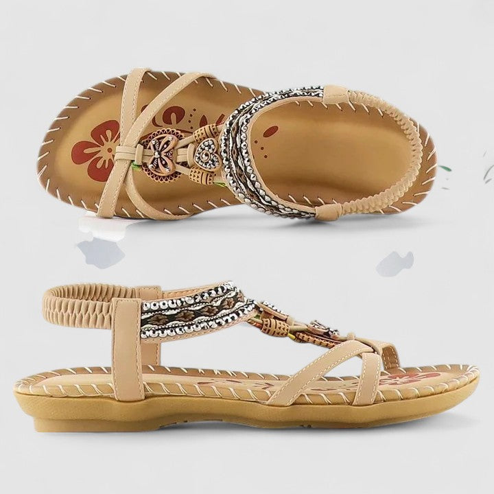 Beaded T-Strap Sandals
