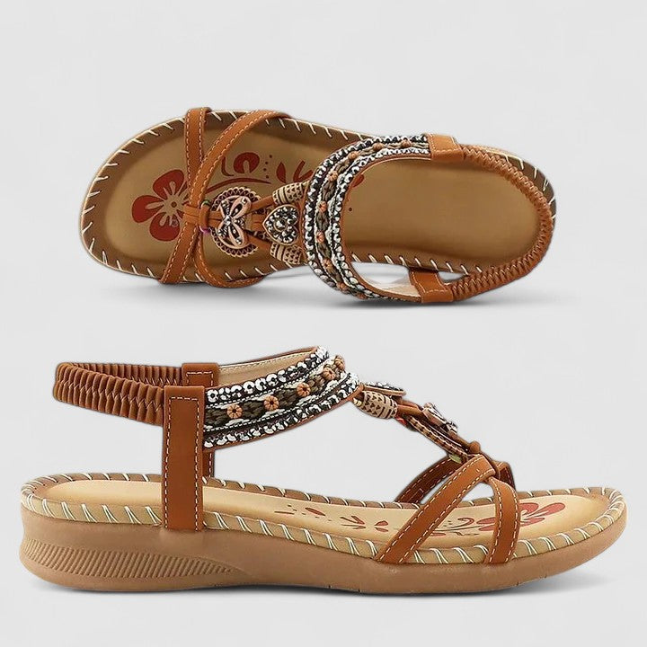 Beaded T-Strap Sandals