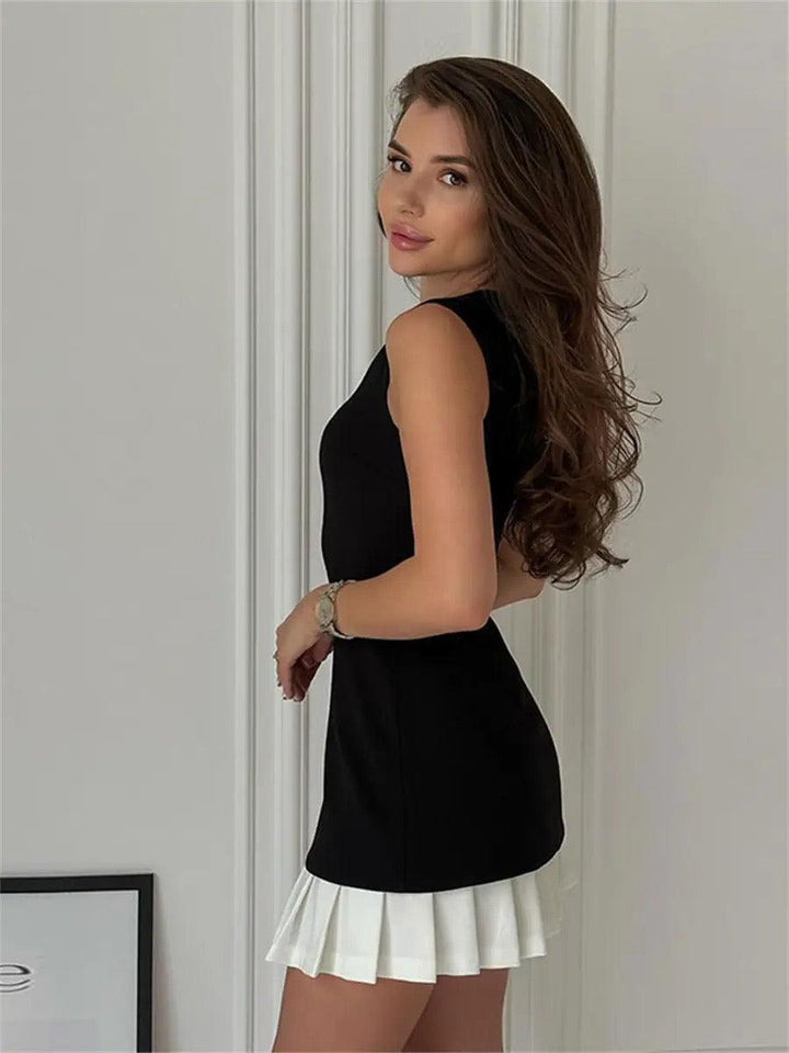 Contrast Pleated-Hem Mini Dress