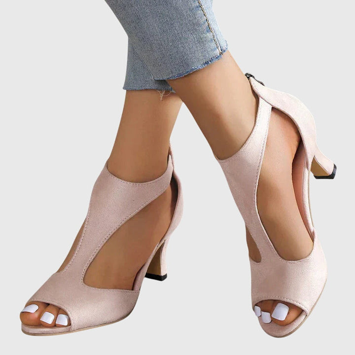 Cut-Out Mid Heel Sandals