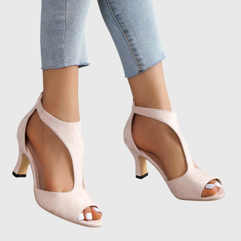 Cut-Out Mid Heel Sandals