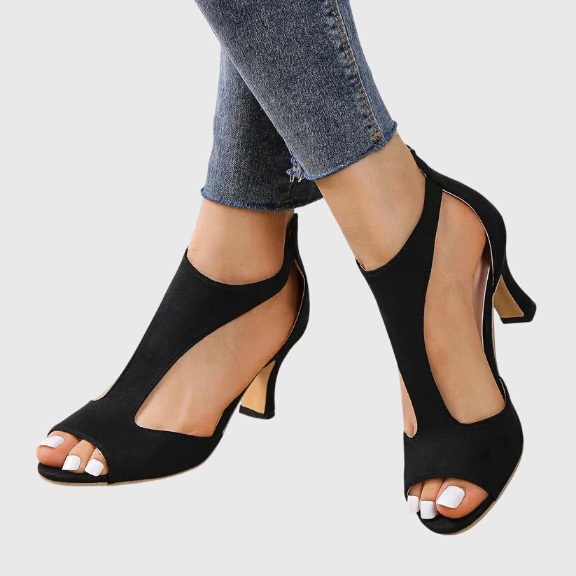 Cut-Out Mid Heel Sandals