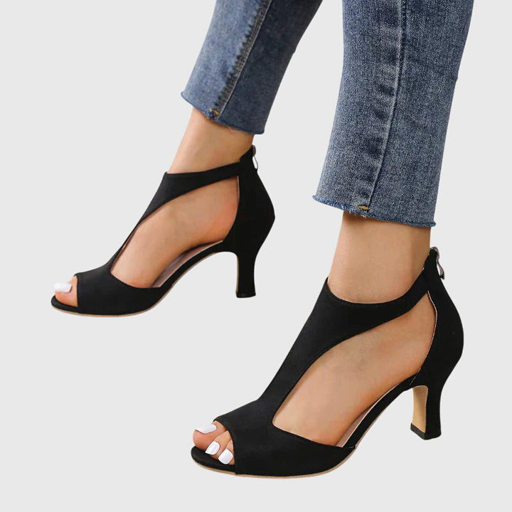 Cut-Out Mid Heel Sandals