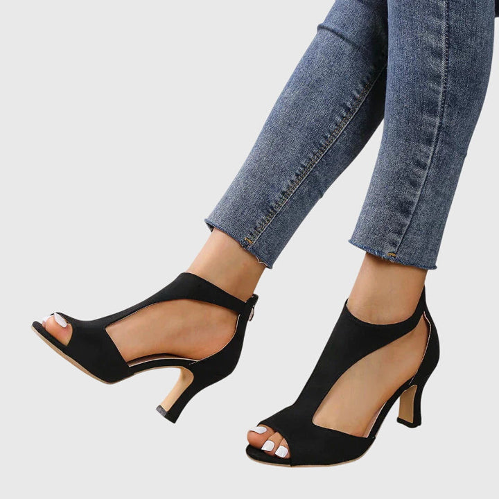 Cut-Out Mid Heel Sandals