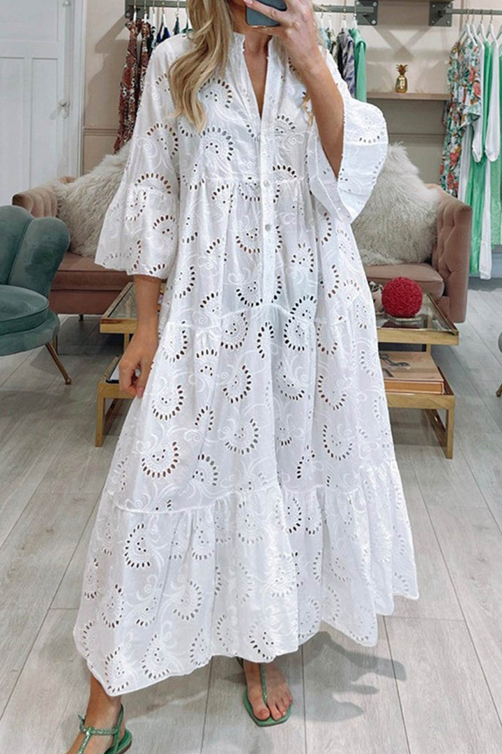 Eyelet Embroidered Tiered Maxi Dress