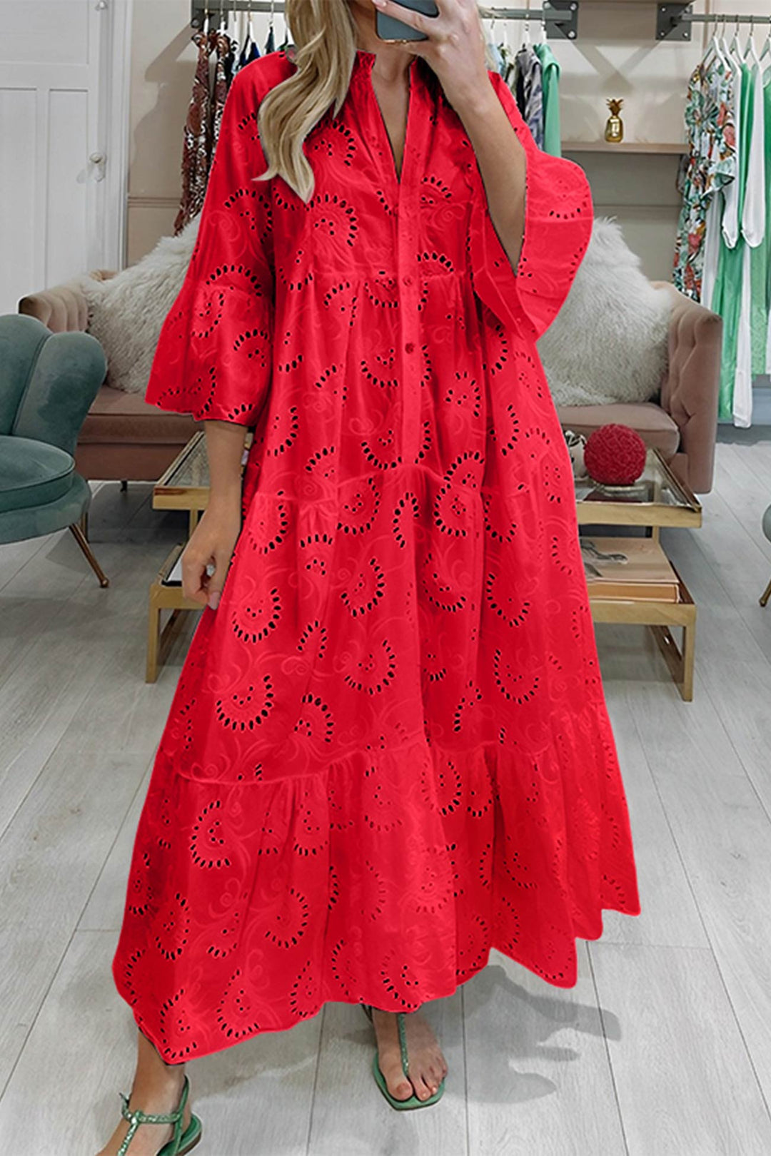 Eyelet Embroidered Tiered Maxi Dress