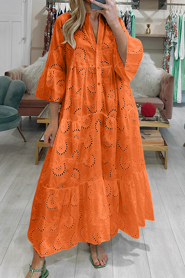 Eyelet Embroidered Tiered Maxi Dress
