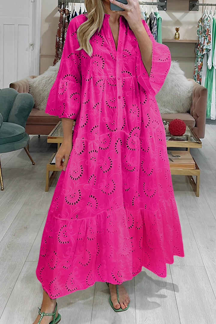 Eyelet Embroidered Tiered Maxi Dress