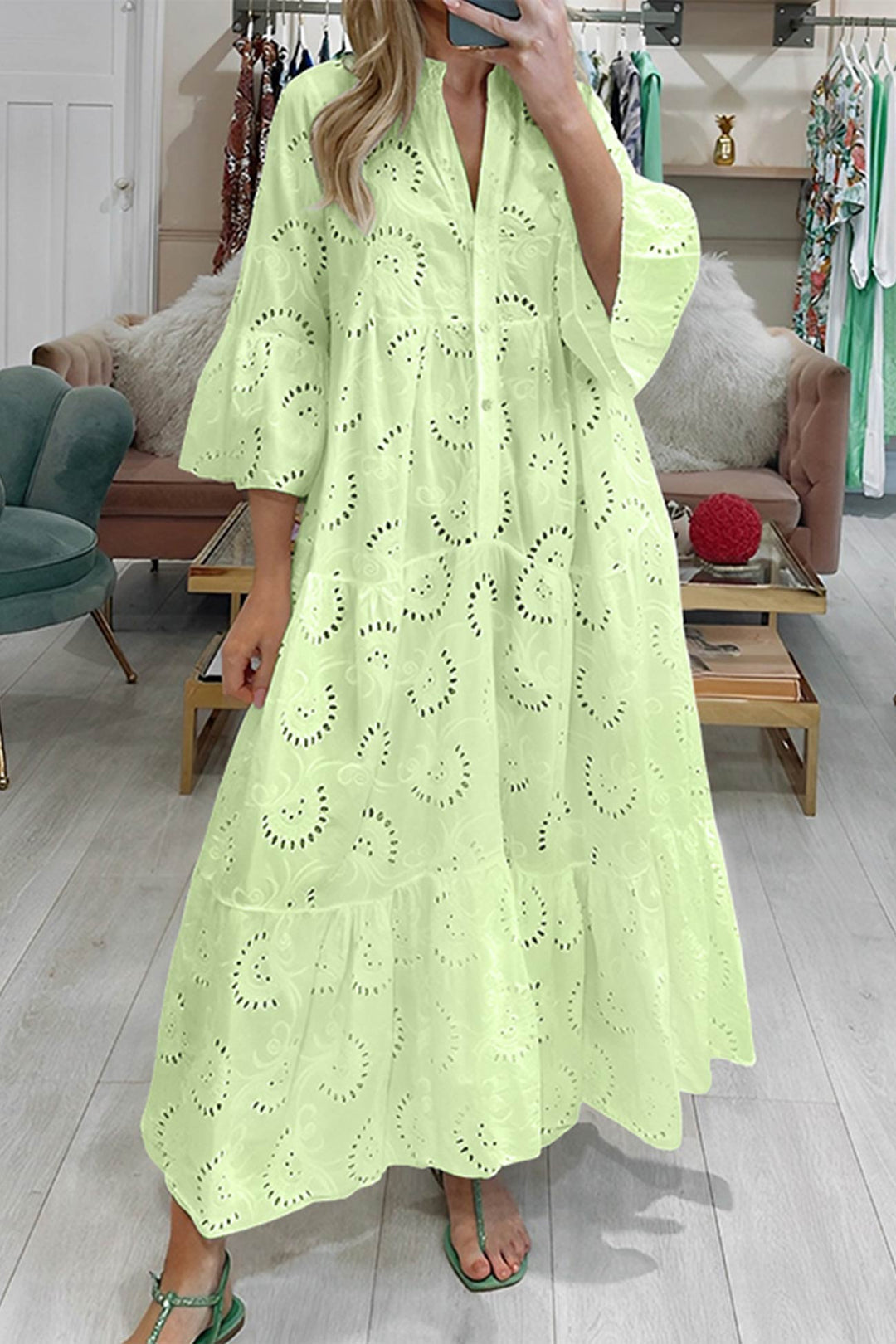 Eyelet Embroidered Tiered Maxi Dress