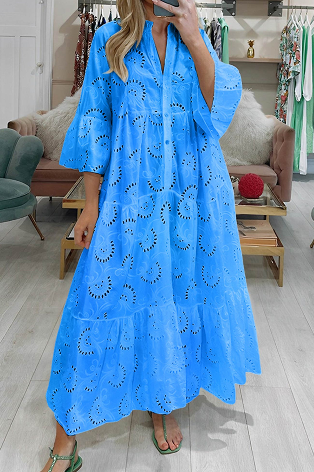 Eyelet Embroidered Tiered Maxi Dress