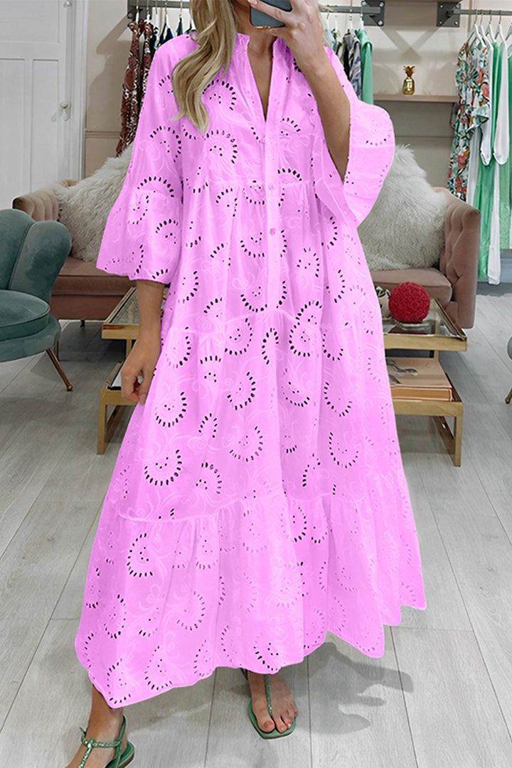 Eyelet Embroidered Tiered Maxi Dress
