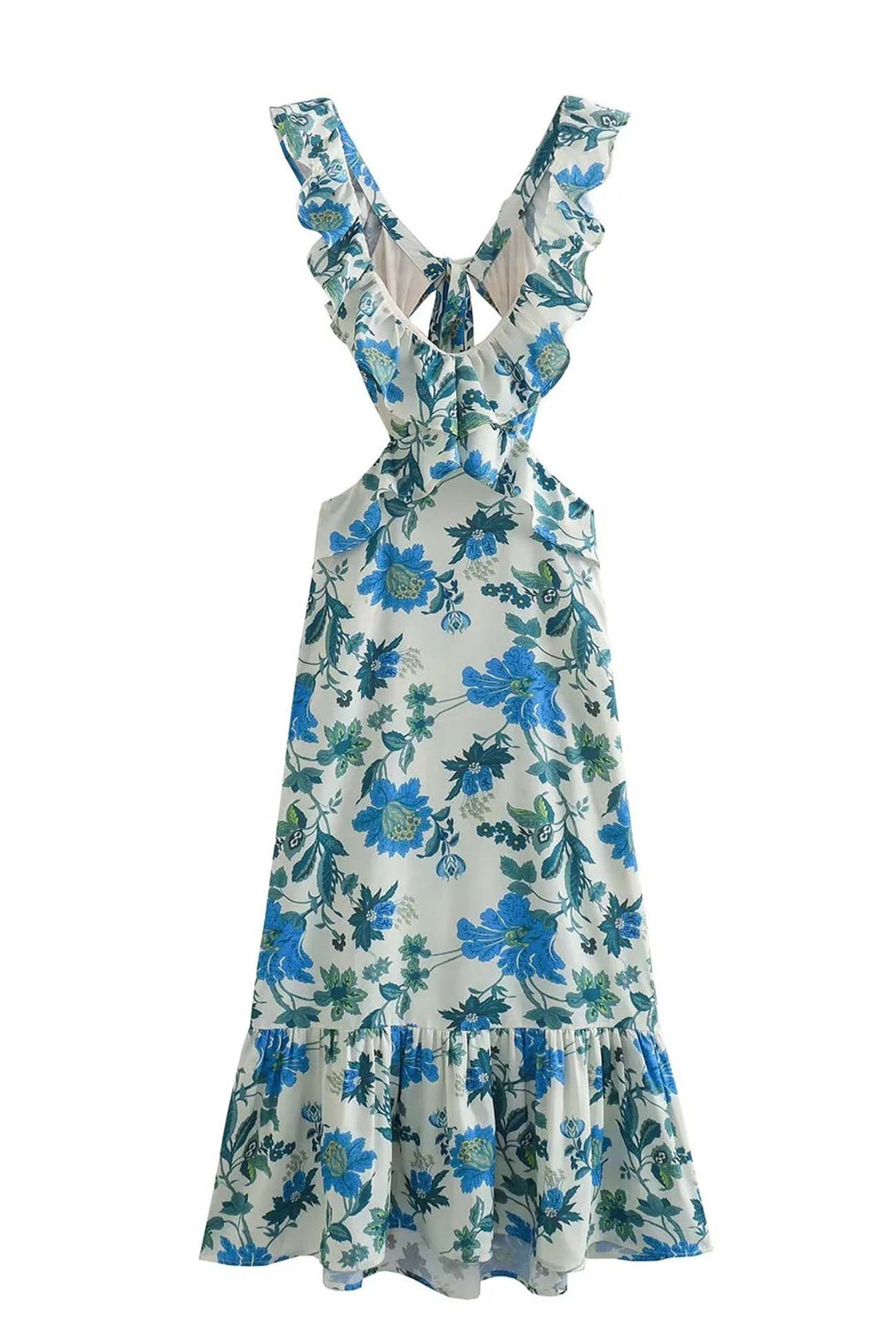 Floral Ruffle V Neck Maxi Dress