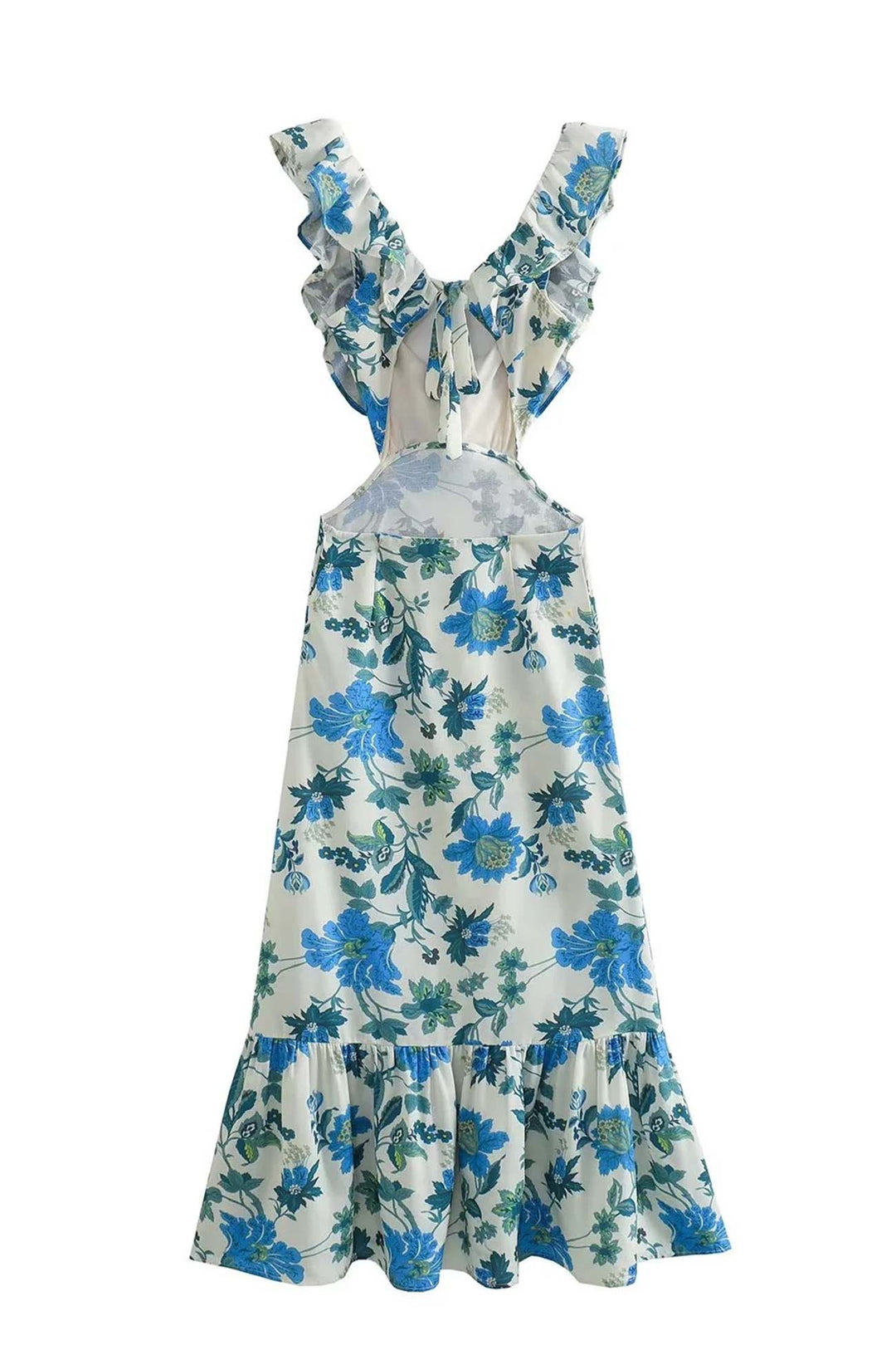Floral Ruffle V Neck Maxi Dress