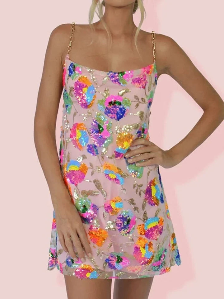 Floral Sequin Mini Dress