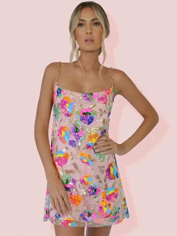 Floral Sequin Mini Dress