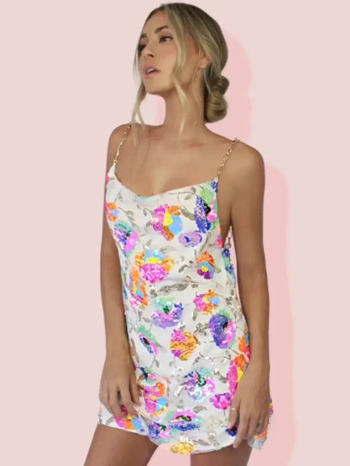 Floral Sequin Mini Dress