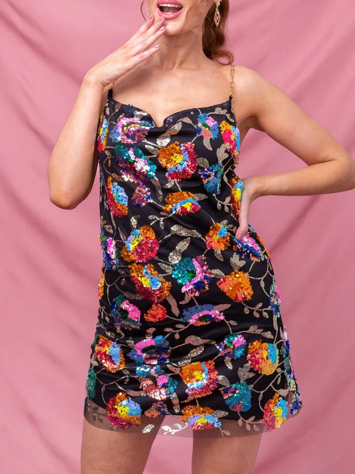 Floral Sequin Mini Dress