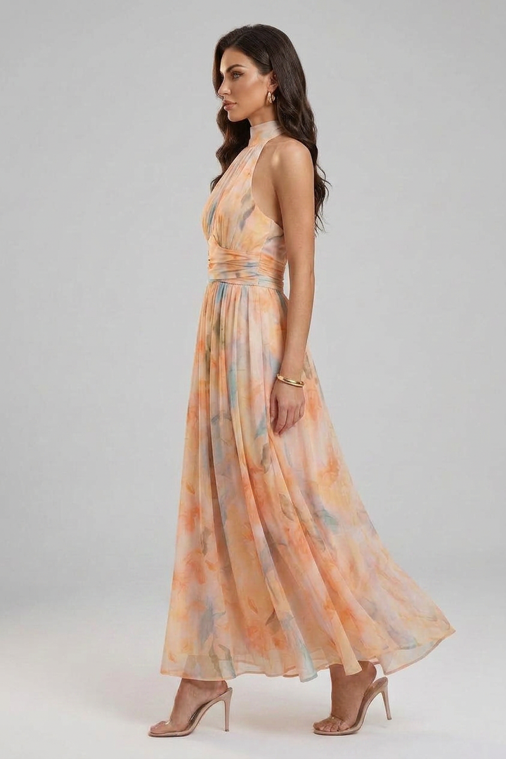 Elisa | Watercolor Halter Maxi Dress