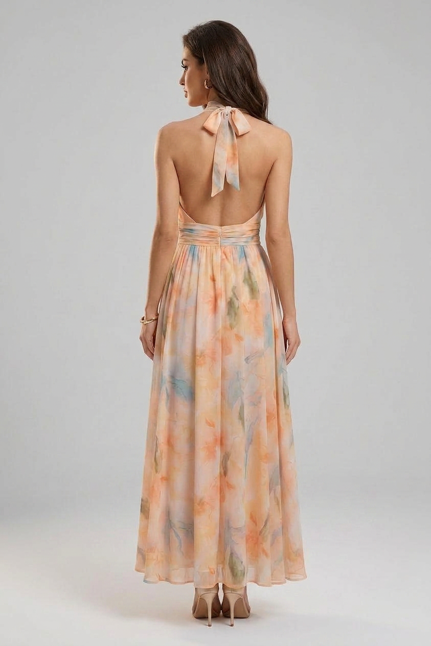 Elisa | Watercolor Halter Maxi Dress