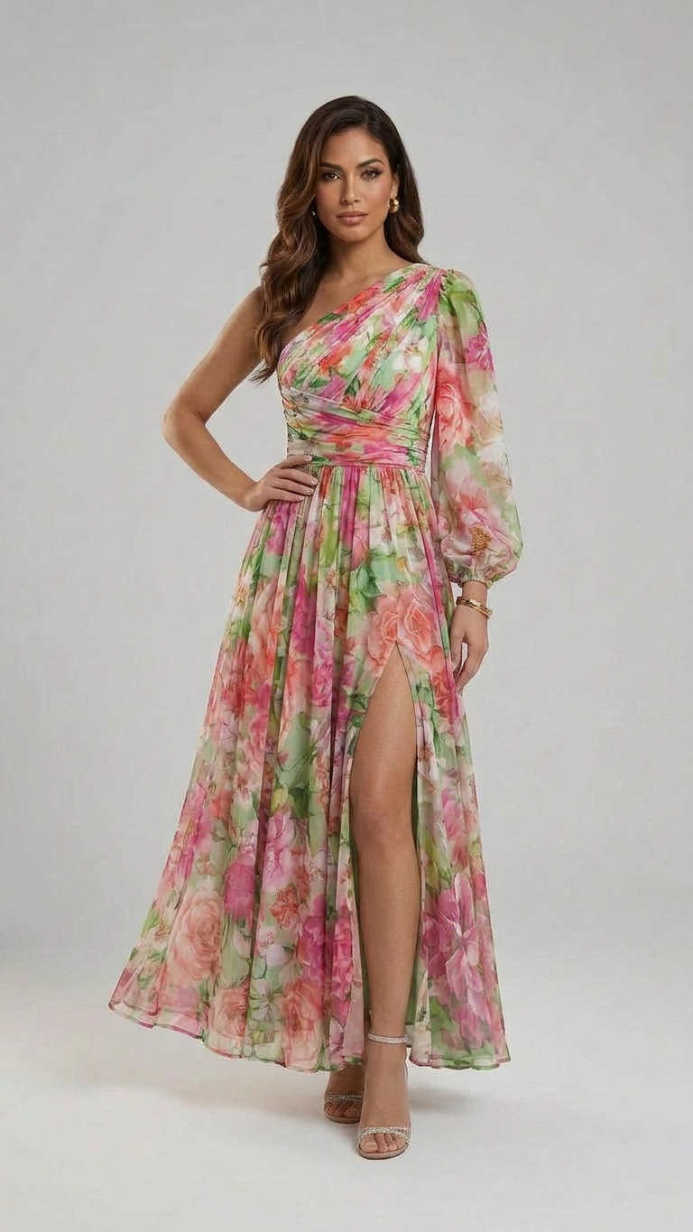 Amy | One-Shoulder Floral Maxi Summer Dress