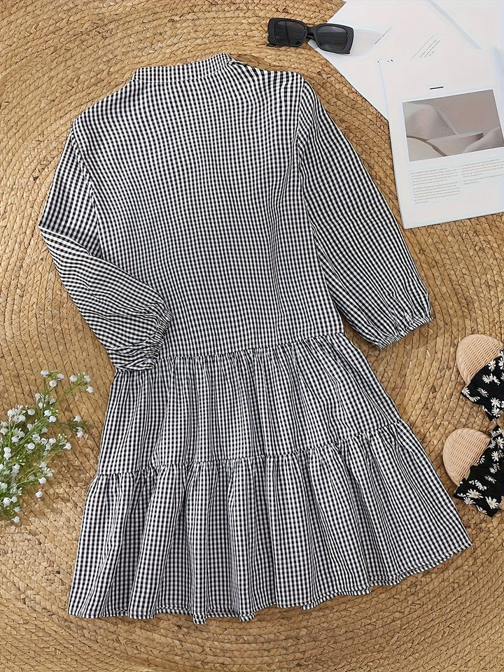 Gingham Button-Front Tiered Mini Dress