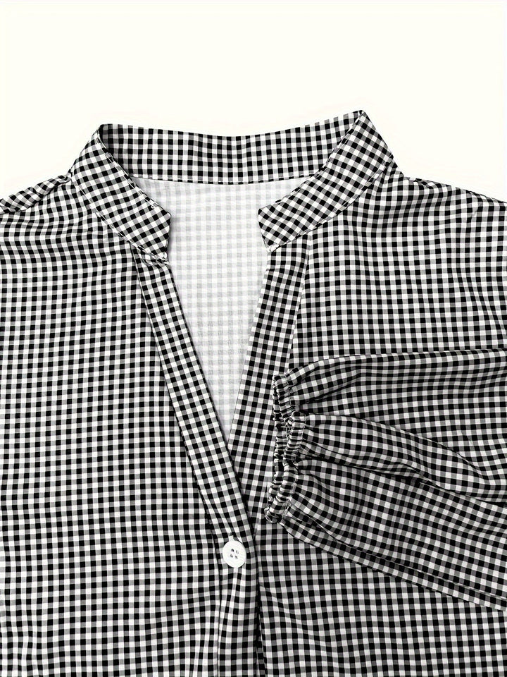 Gingham Button-Front Tiered Mini Dress