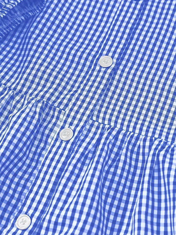 Gingham Button-Front Tiered Mini Dress