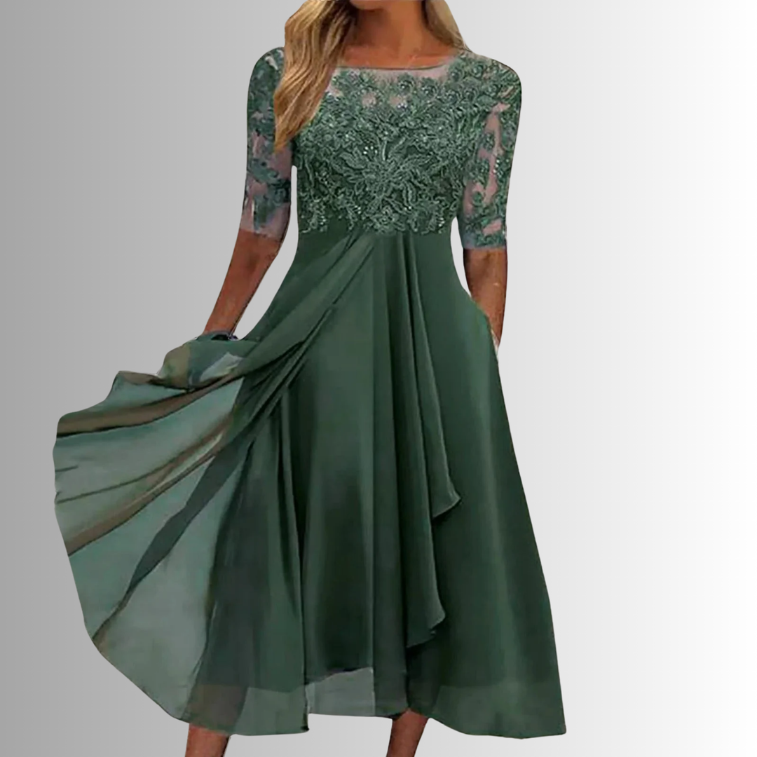 Lace Bodice A Line Midi Dress