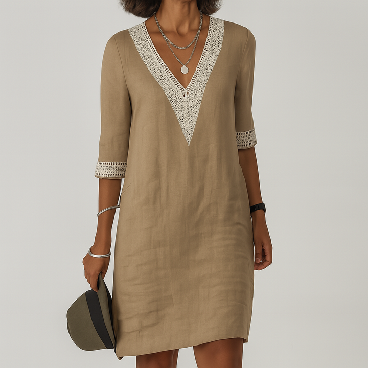 Lace-Trim V-Neck Mini Dress