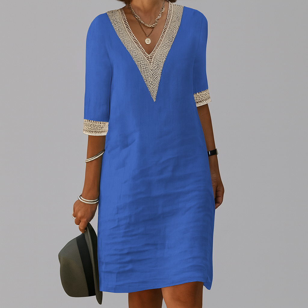 Lace-Trim V-Neck Mini Dress