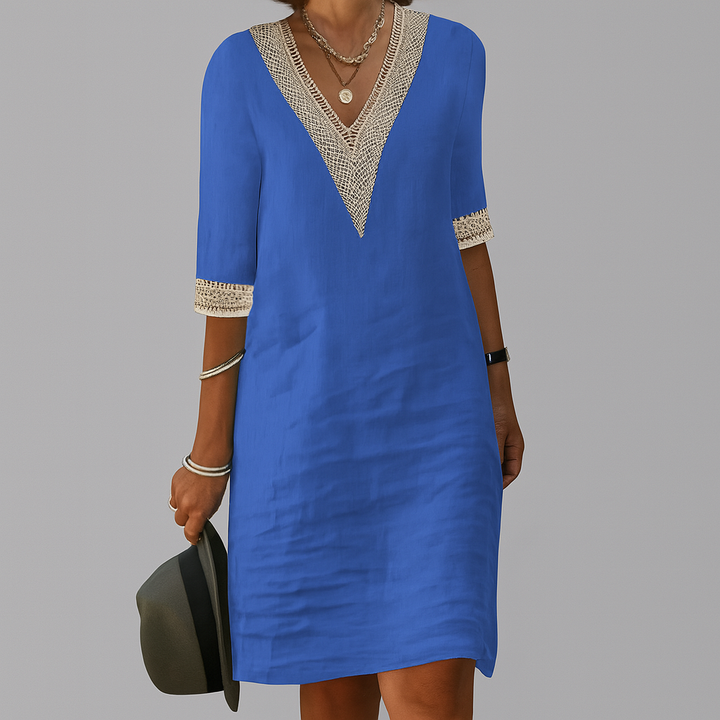 Lace-Trim V-Neck Mini Dress