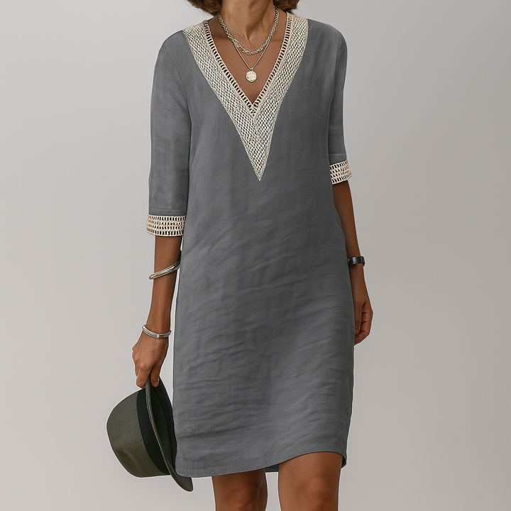Lace-Trim V-Neck Mini Dress