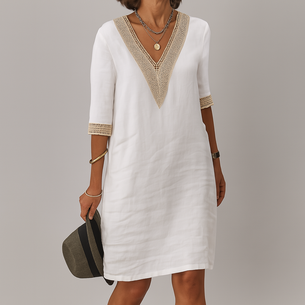 Lace-Trim V-Neck Mini Dress