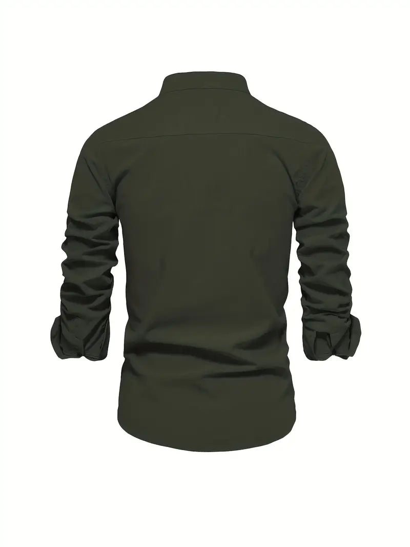 Mandarin Collar Button-Up Shirt
