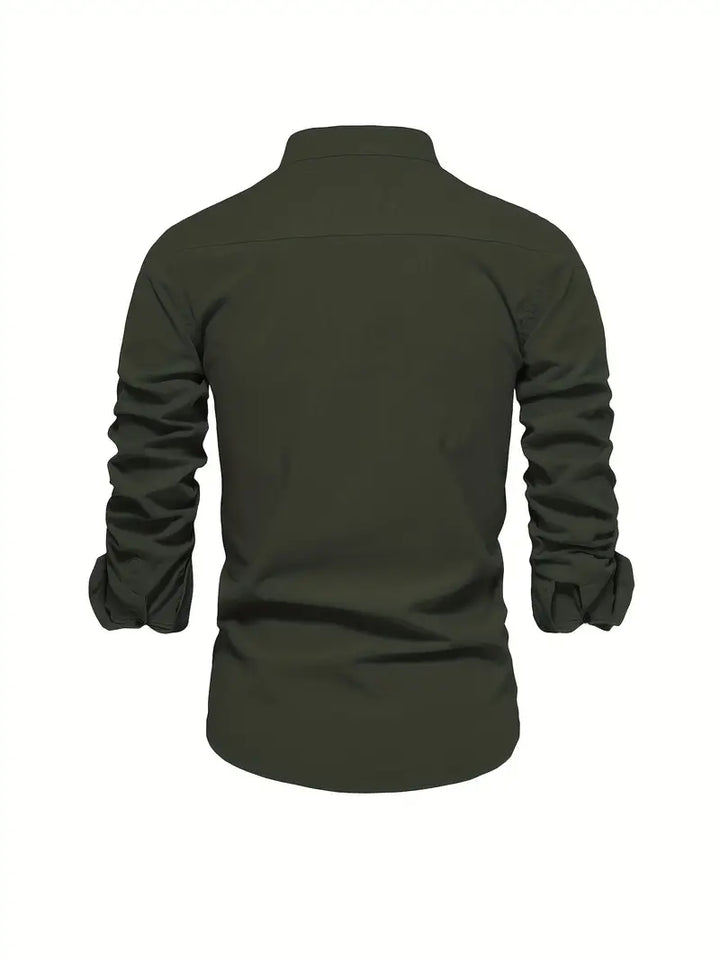 Mandarin Collar Button-Up Shirt