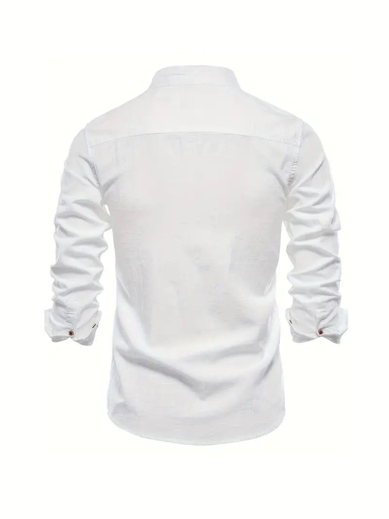 Mandarin Collar Button-Up Shirt