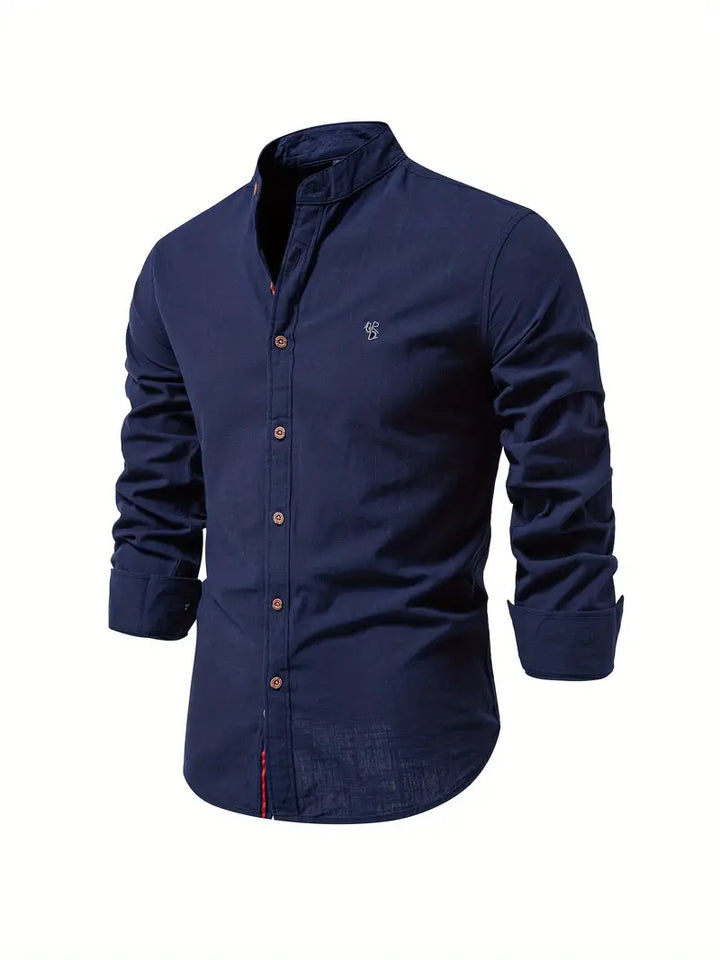 Mandarin Collar Button-Up Shirt