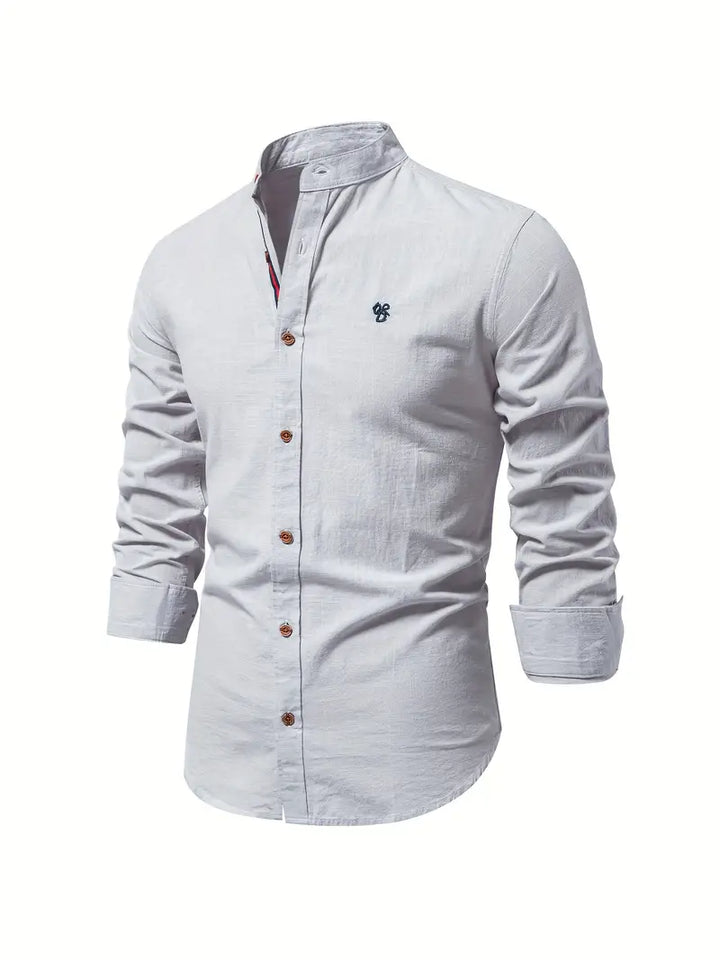 Mandarin Collar Button-Up Shirt