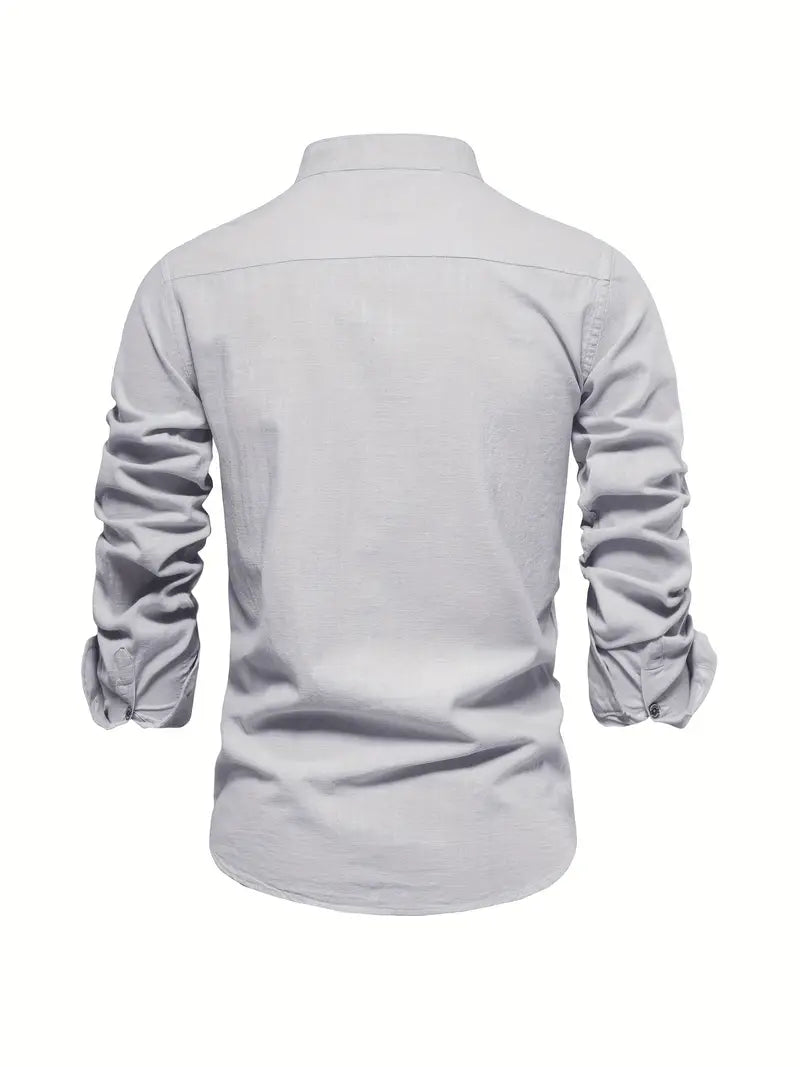 Mandarin Collar Button-Up Shirt