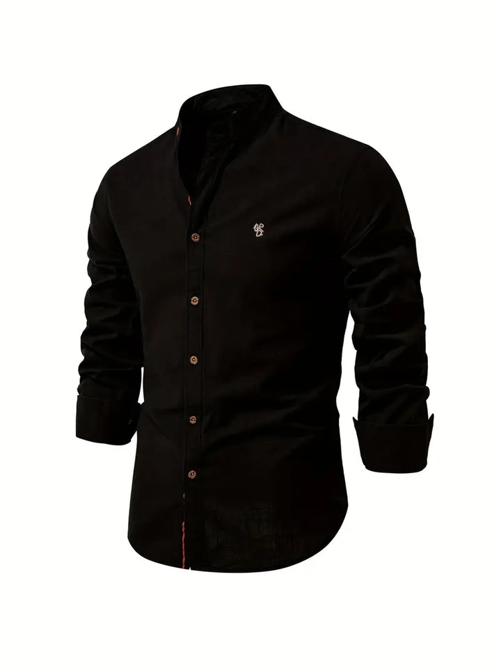 Mandarin Collar Button-Up Shirt