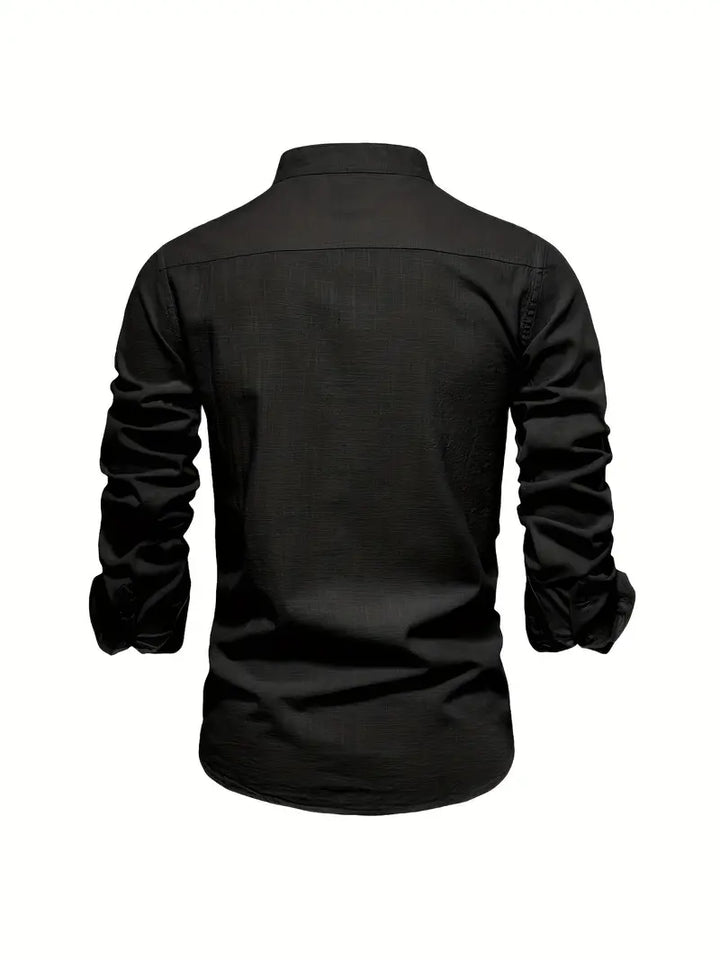 Mandarin Collar Button-Up Shirt